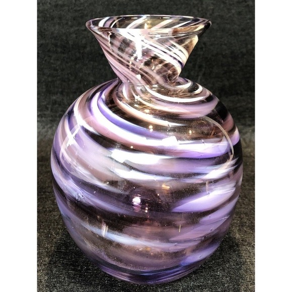 2012 Glassometry Studio Glass Vase 6” T Hand Blown Purple Swirl Hood River OR - Picture 9 of 12